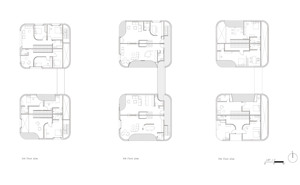 Ground to fifth floor plans