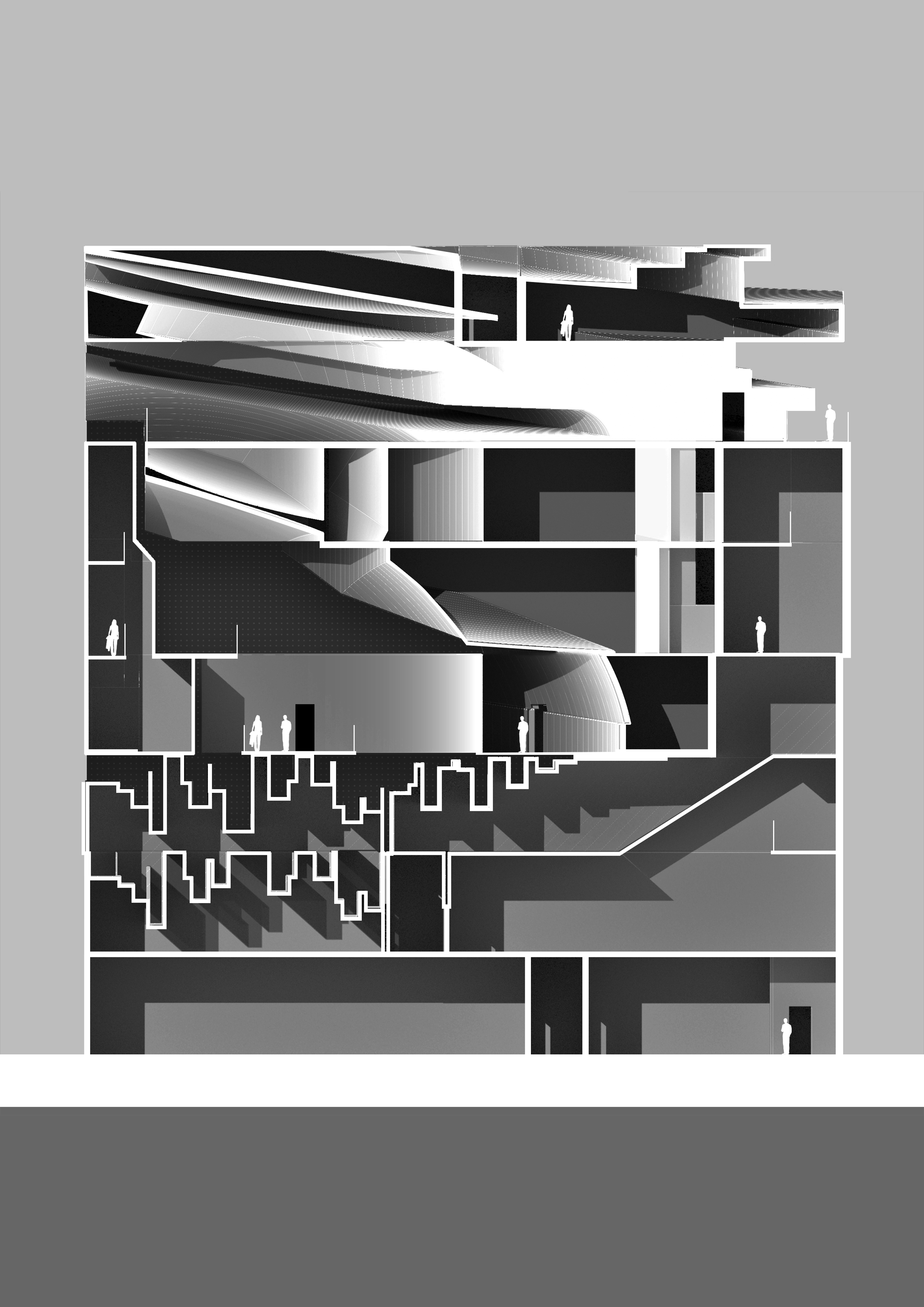 Section: reading, storage and public circulation stacked