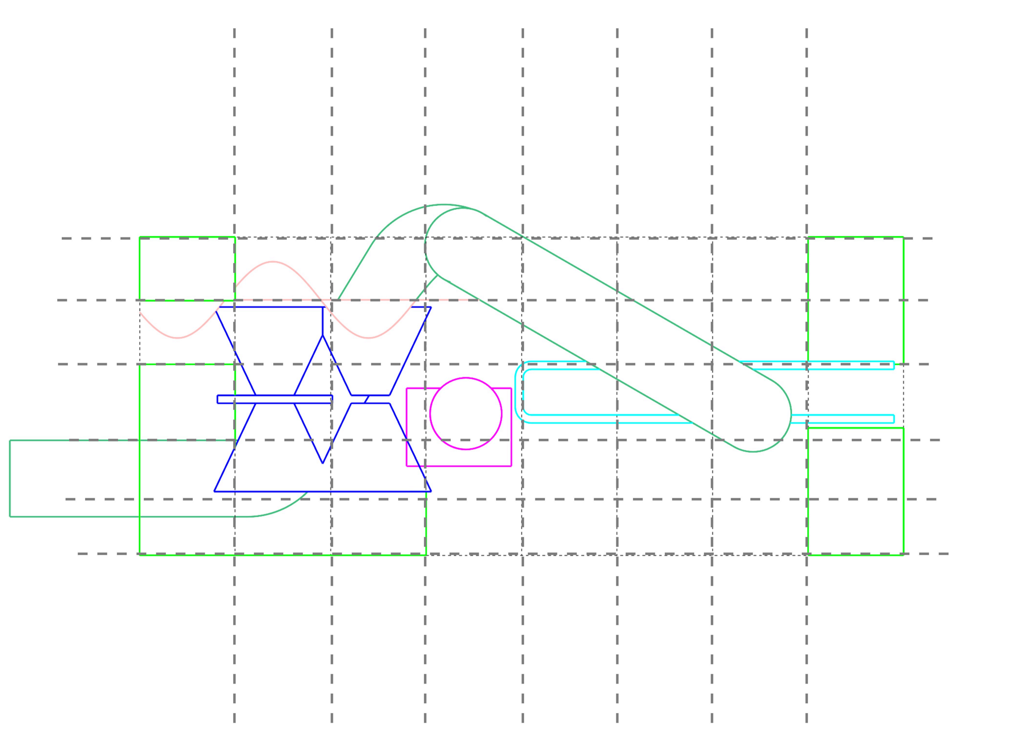 Typological study diagram: overlapping programme figures on a grid